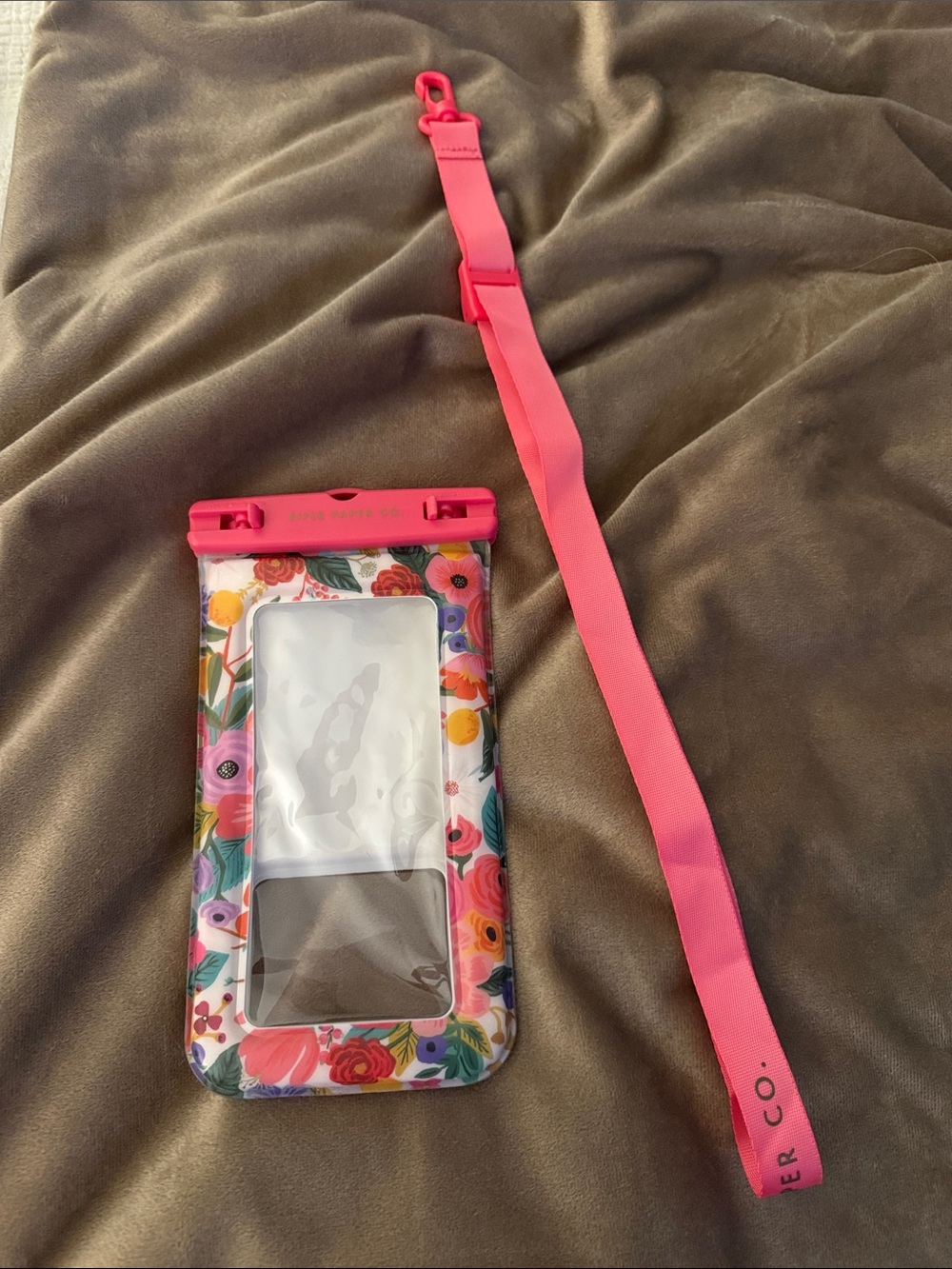 Rifle Paper Co. Floral Waterproof Phone Pouch with Pink Lanyard